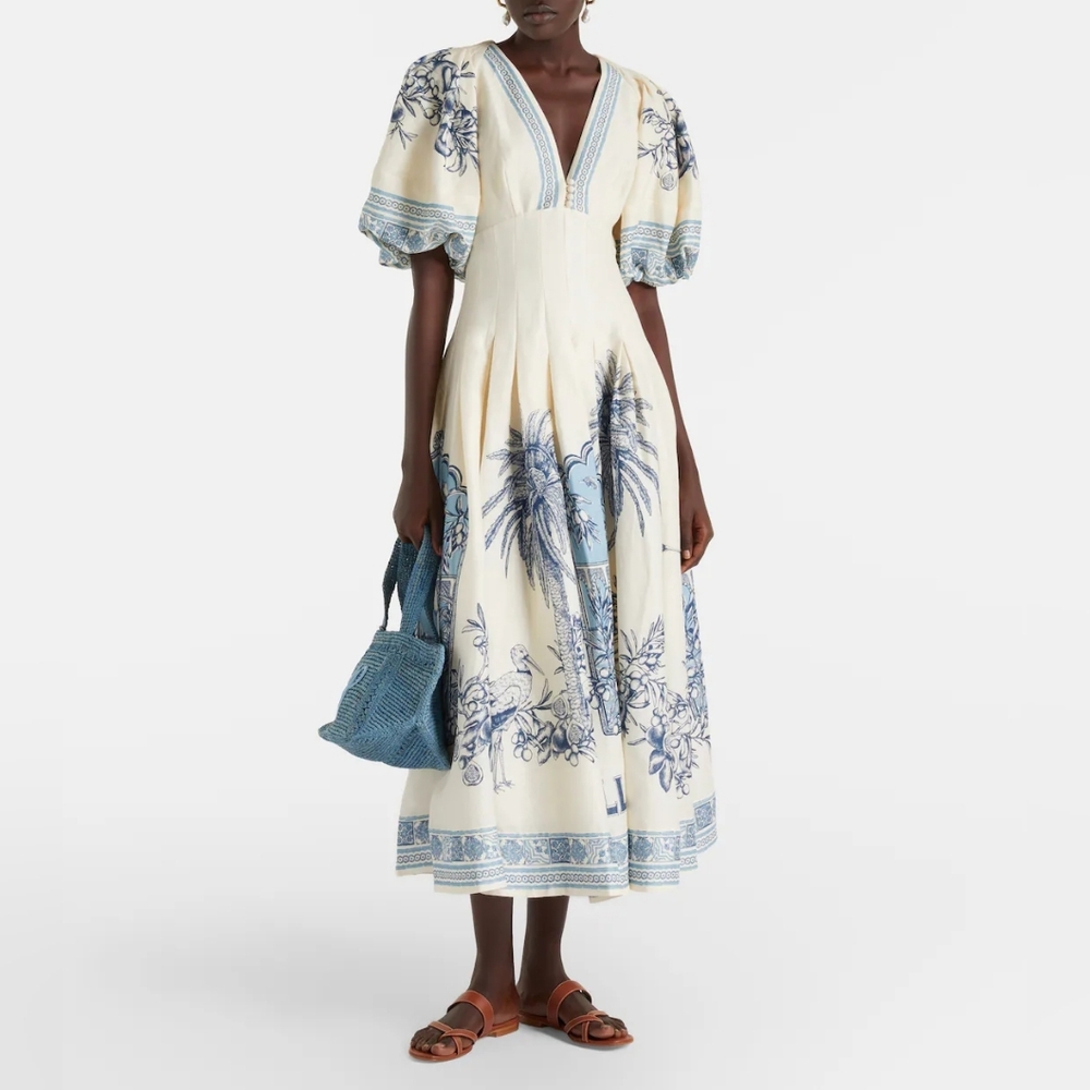 Alémais Villa Romantica linen-blend midi dress US 4 - Picture 2 of 11